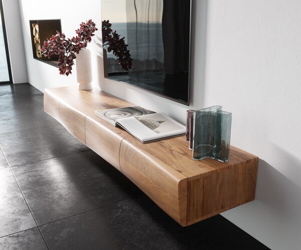 DELIFE TV stolek New Live-Edge 200 cm akácie přírodní 4 dvířka závěsný