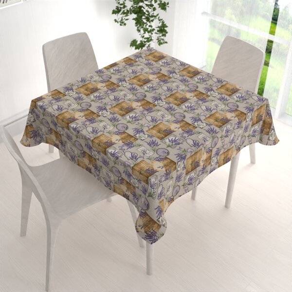 Biante Dekorační čtvercový ubrus PML-099 Levandule s motýlky a srdíčky na béžovém 40x40 cm