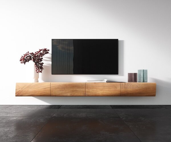 DELIFE TV stolek New Live-Edge 200 cm akácie přírodní 4 dvířka závěsný