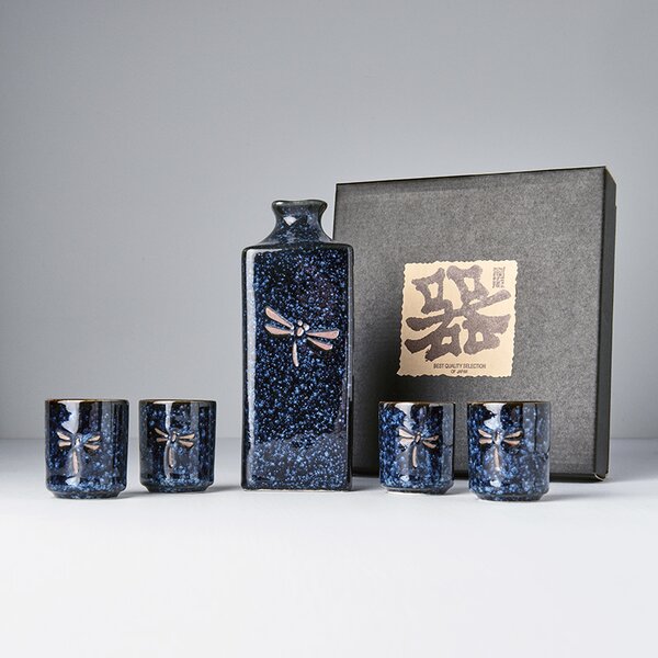 Made in Japan (MIJ) Sake Set Dark Blue Dragonfly 5 ks