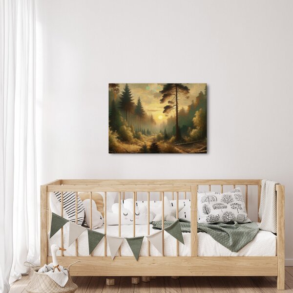 Obraz - Slunce zářící lesem (70x50 cm)