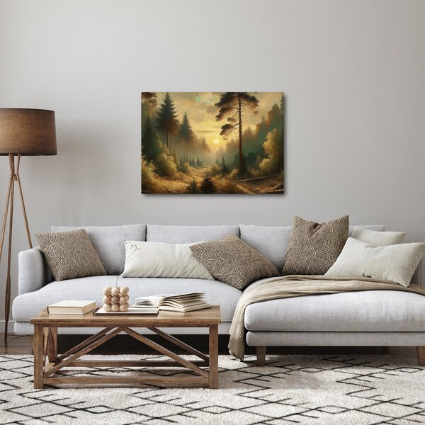 Obraz - Slunce zářící lesem (70x50 cm)