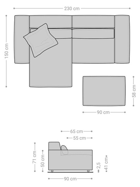 DELIFE Rohová pohovka Sirpio 230x155 cm mikrovlákno černá variabilní lenoška s taburetem