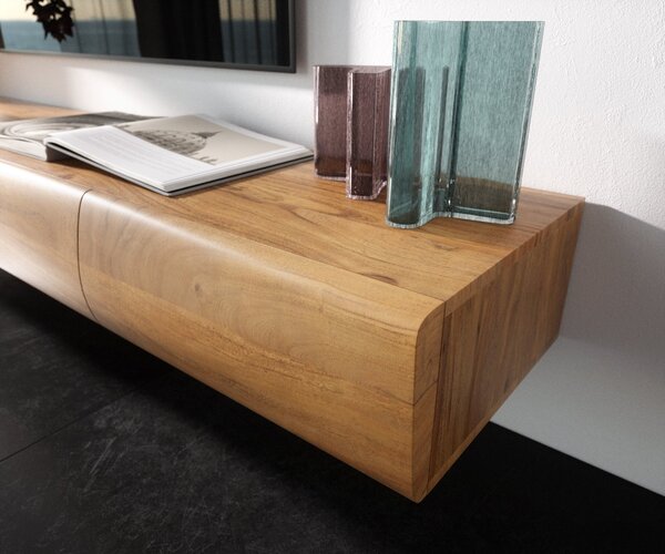 DELIFE TV stolek New Live-Edge 200 cm akácie přírodní 4 dvířka závěsný