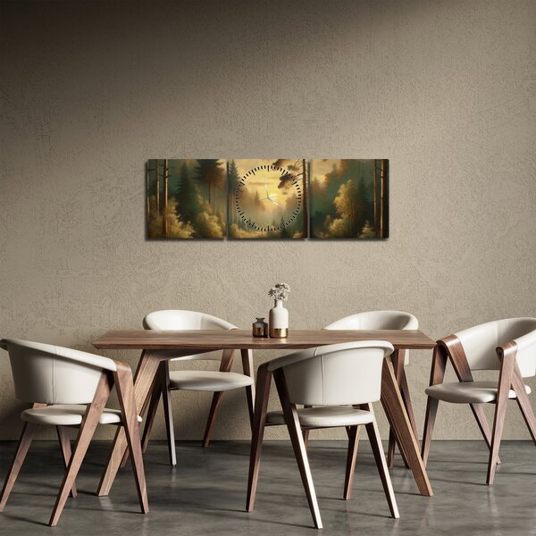 Obraz - Slunce zářící lesem (s hodinami) (90x30 cm)