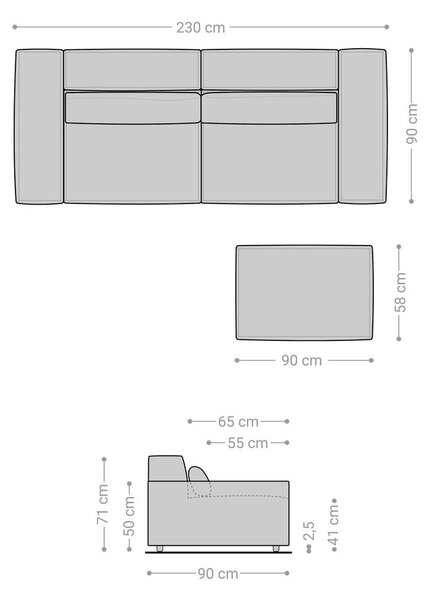 DELIFE Pohovka XL Sirpio 230x95 cm mikrovlákno khaki hnědá s taburetem