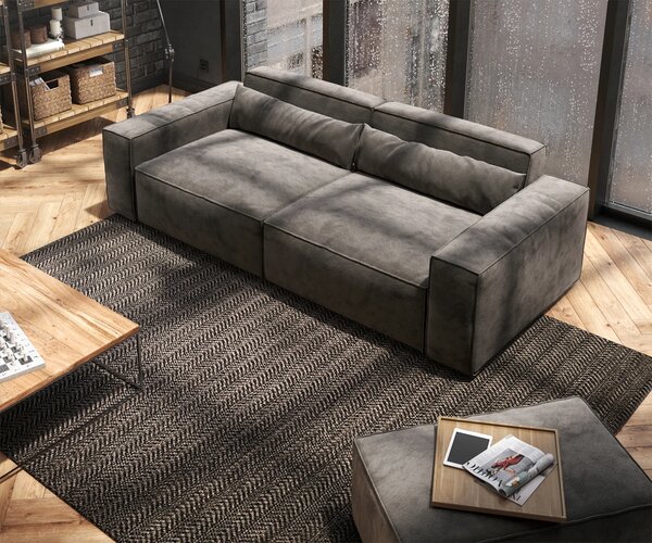 DELIFE Pohovka XL Sirpio 230x95 cm mikrovlákno khaki hnědá s taburetem