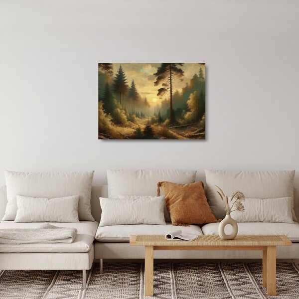 Skleněný obraz - Slunce zářící lesem (70x50 cm)