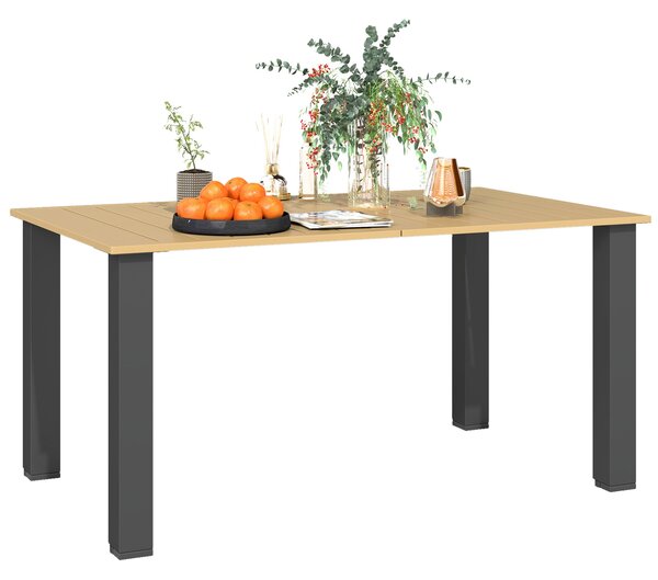 Obdélníkový Zahradní Stůl Outsunny 150x90x73 cm na Terasu se Ocelovými nohami, Otvorem pro Deštník a Příčkovým Designem, Nosnost 70 kg Hnědý | Aosom