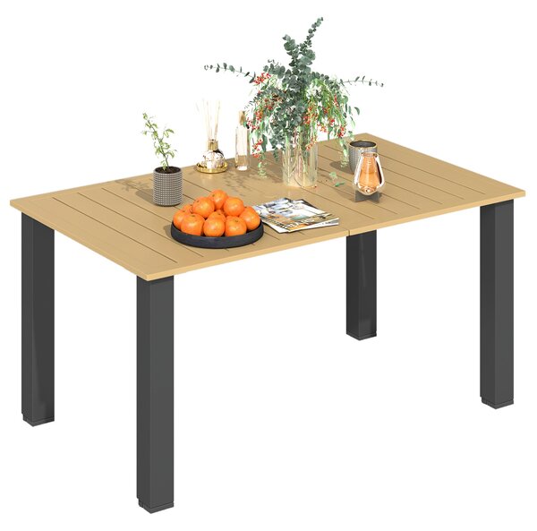 Obdélníkový Zahradní Stůl Outsunny 150x90x73 cm na Terasu se Ocelovými nohami, Otvorem pro Deštník a Příčkovým Designem, Nosnost 70 kg Hnědý | Aosom