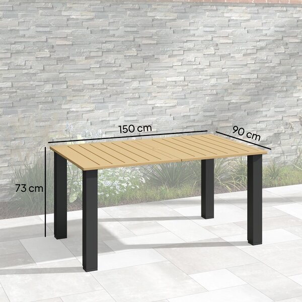 Obdélníkový Zahradní Stůl Outsunny 150x90x73 cm na Terasu se Ocelovými nohami, Otvorem pro Deštník a Příčkovým Designem, Nosnost 70 kg Hnědý | Aosom