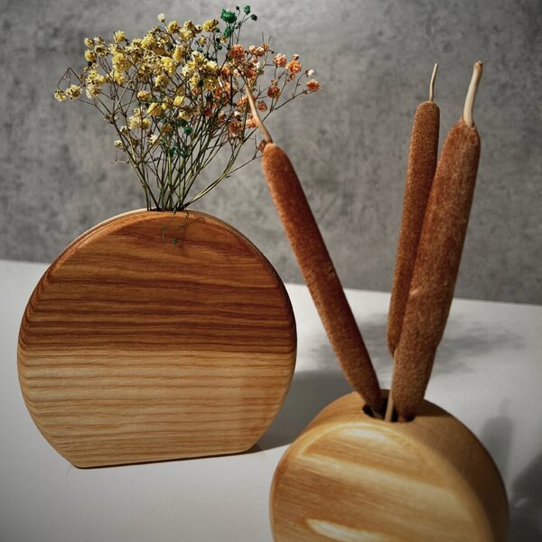 Wooden Mooden Sada dřevěných kulatých váz Materiál: Jasan