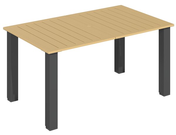 Obdélníkový Zahradní Stůl Outsunny 150x90x73 cm na Terasu se Ocelovými nohami, Otvorem pro Deštník a Příčkovým Designem, Nosnost 70 kg Hnědý | Aosom
