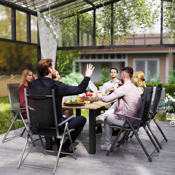 Obdélníkový Zahradní Stůl Outsunny 150x90x73 cm na Terasu se Ocelovými nohami, Otvorem pro Deštník a Příčkovým Designem, Nosnost 70 kg Hnědý | Aosom