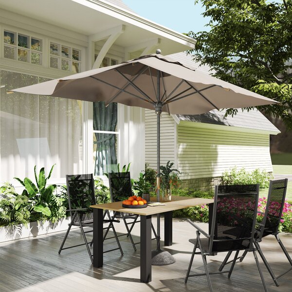 Obdélníkový Zahradní Stůl Outsunny 150x90x73 cm na Terasu se Ocelovými nohami, Otvorem pro Deštník a Příčkovým Designem, Nosnost 70 kg Hnědý | Aosom