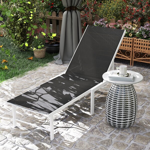 Outsunny Skládací Lehátko do Zahrady s Kolečky a Nastavitelným Opěradlem v 5 Úrovních, Nosnost 120 kg, pro Terasu, Balkon, 166x60x84 cm, Šedé | Aosom