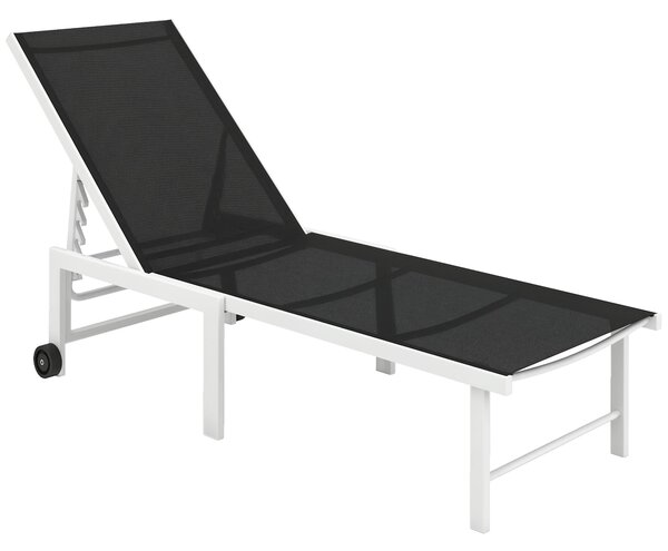 Outsunny Skládací Lehátko do Zahrady s Kolečky a Nastavitelným Opěradlem v 5 Úrovních, Nosnost 120 kg, pro Terasu, Balkon, 166x60x84 cm, Šedé | Aosom