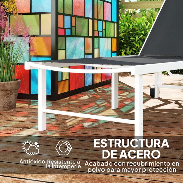 Outsunny Skládací Lehátko do Zahrady s Kolečky a Nastavitelným Opěradlem v 5 Úrovních, Nosnost 120 kg, pro Terasu, Balkon, 166x60x84 cm, Šedé | Aosom