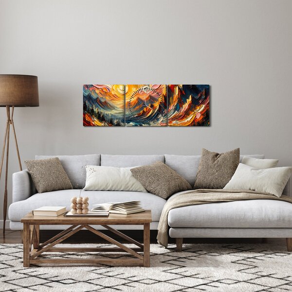 Obraz - Hory zalité sluncem (s hodinami) (90x30 cm)