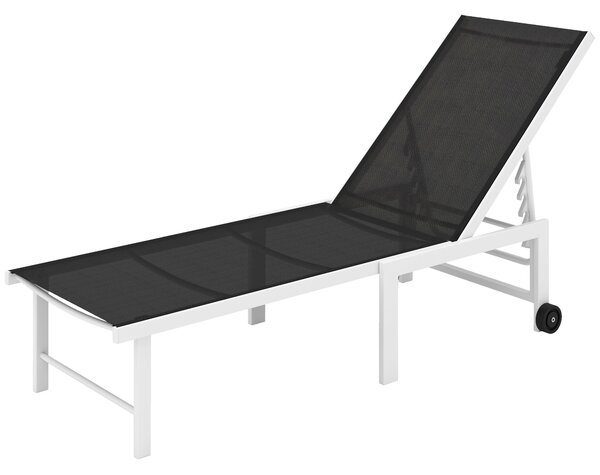Outsunny Skládací Lehátko do Zahrady s Kolečky a Nastavitelným Opěradlem v 5 Úrovních, Nosnost 120 kg, pro Terasu, Balkon, 166x60x84 cm, Šedé | Aosom