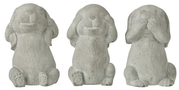 3ks šedá dekorace králíčků nevidím, neslyším, nemluvím - 13*12*20 cm - J-Line by Jolipa