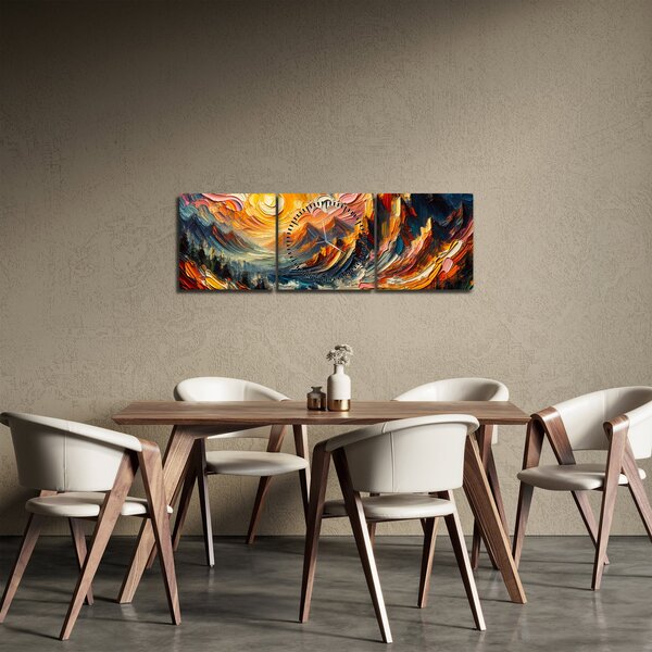Obraz - Hory zalité sluncem (s hodinami) (90x30 cm)