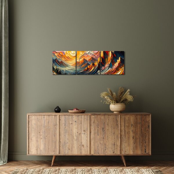 Obraz - Hory zalité sluncem (s hodinami) (90x30 cm)