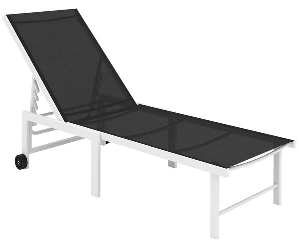 Outsunny Skládací Lehátko do Zahrady s Kolečky a Nastavitelným Opěradlem v 5 Úrovních, Nosnost 120 kg, pro Terasu, Balkon, 166x60x84 cm, Šedé | Aosom