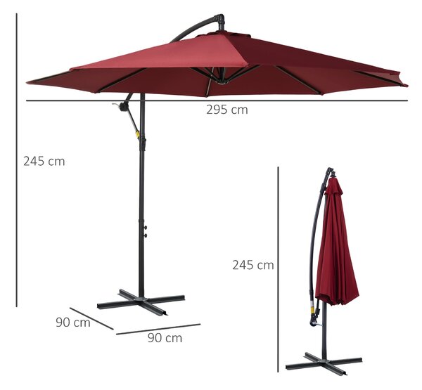Outsunny Ø 295 cm Eccentricní Slunečník do Zahrady s Nastavitelným Úhlem a Křížovým Základem | Aosom