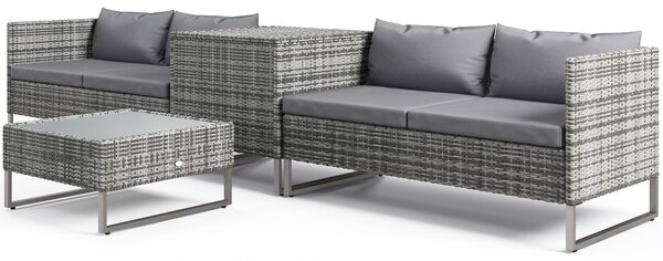 Outsunny 4dílná ratanová zahradní souprava s 2 dvousofami, centrálním stolem a úložným prostorem, odnímatelnými polštáři 132x69x64 cm Šedá | Aosom