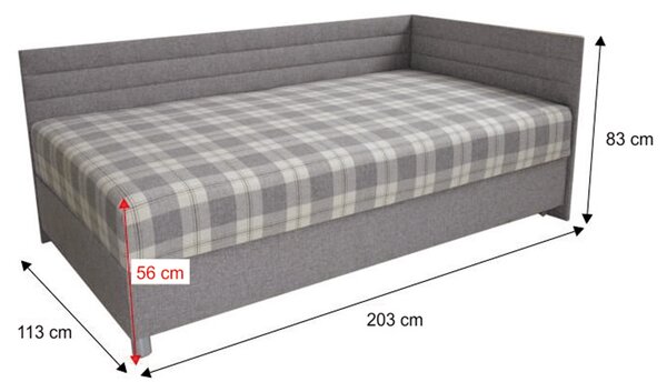 KONDELA Válenda s úložným prostorem, šedá / karo, 110x200, pravá, ETILE 2