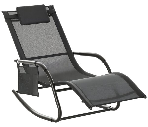 Zahradní houpací křeslo Outsunny s polstrovanými opěrkami, opěrkou hlavy a boční kapsou, nosnost 120 kg pro zahradu, terasu a patio 150x62x88 cm Černé