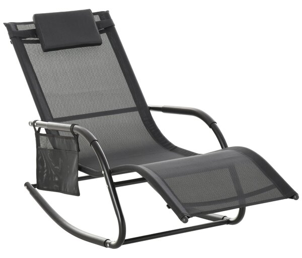 Zahradní houpací křeslo Outsunny s polstrovanými opěrkami, opěrkou hlavy a boční kapsou, nosnost 120 kg pro zahradu, terasu a patio 150x62x88 cm Černé