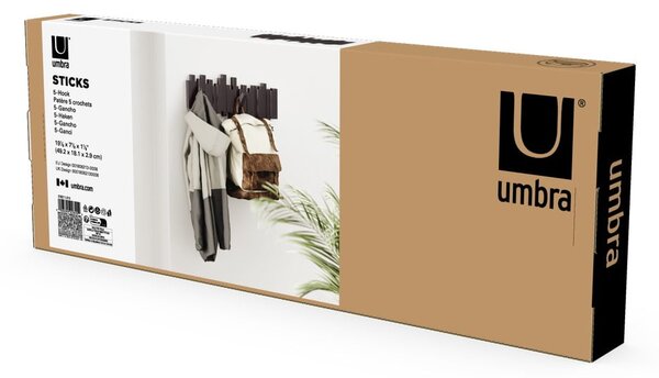 Tmavě hnědý plastový nástěnný věšák Sticks – Umbra