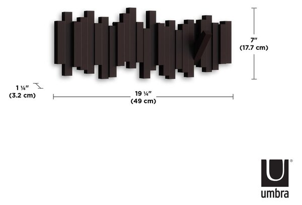 Tmavě hnědý plastový nástěnný věšák Sticks – Umbra