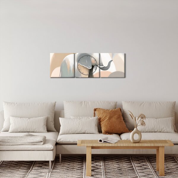 Obraz - Slůně v pastelových barvách (s hodinami) (90x30 cm)