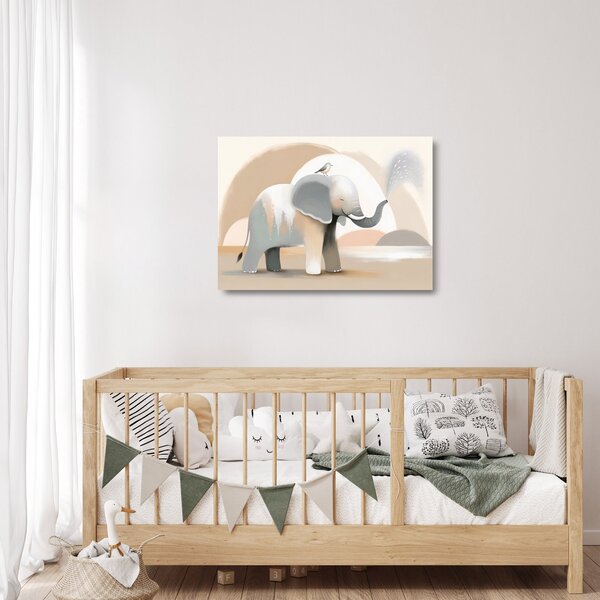 Skleněný obraz - Slůně v pastelových barvách (70x50 cm)