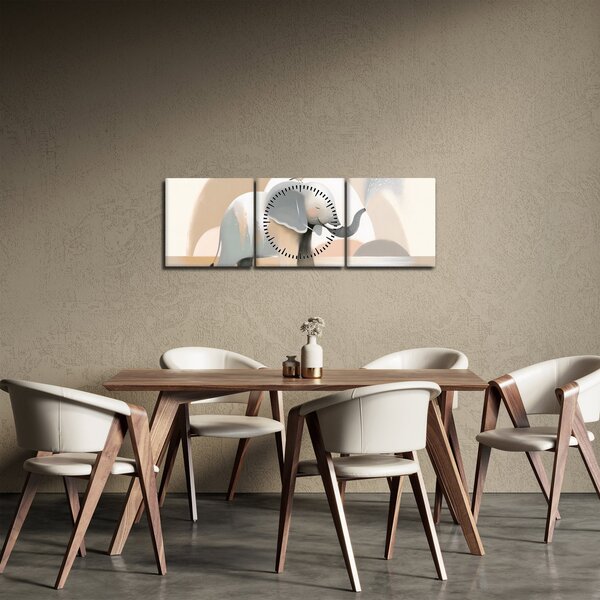Obraz - Slůně v pastelových barvách (s hodinami) (90x30 cm)