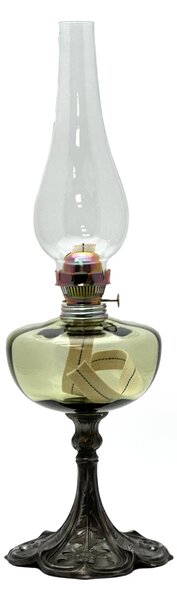 Sklárna Častolovice - Petrolejová lampa s cínovou nohou - lesní zelená