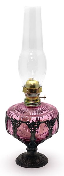 Sklárna Častolovice - Petrolejová lampa zdobená cínem zlatá rosa