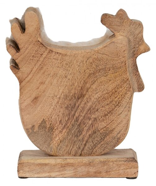 Dekorace dřevěný kohoutek na podstavci s chlupatinkou – 18x5x21 cm