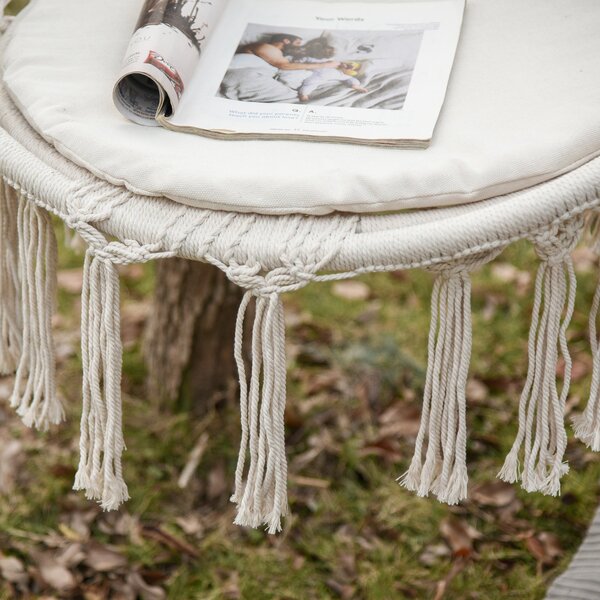 Outsunny Kulatý Závěsný Závěs s Ø60 cm Houpacím Křeslem s Polštářem a Bavlněným Lanem pro Vnitřní i Venkovní Použití 80x80x42 cm Béžová | Aosom