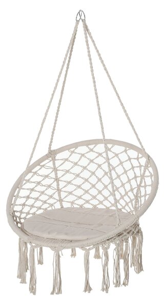 Outsunny Kulatý Závěsný Závěs s Ø60 cm Houpacím Křeslem s Polštářem a Bavlněným Lanem pro Vnitřní i Venkovní Použití 80x80x42 cm Béžová | Aosom