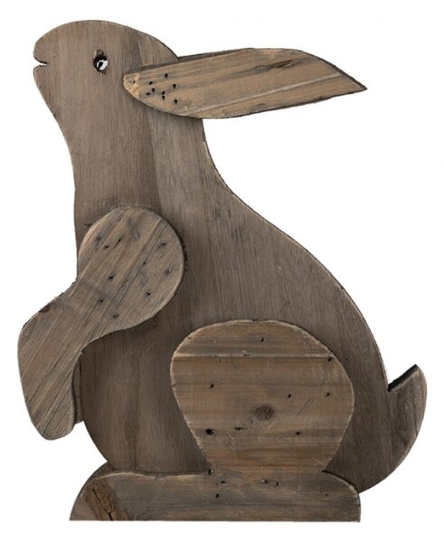 Hnědá dřevěná dekorativní soška sedícího králíka – 20x12x26 cm