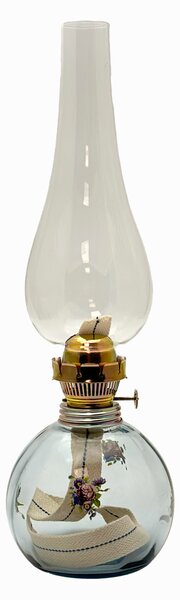 Sklárna Častolovice - Petrolejová lampa Vanesa - Bambus - světlý kouř s květinovým obtiskem