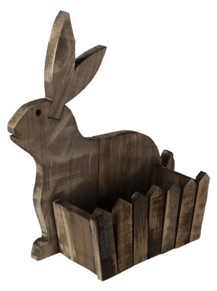 Hnědý dřevěný držák na květiny v motivu králíka – 31x12x36 cm