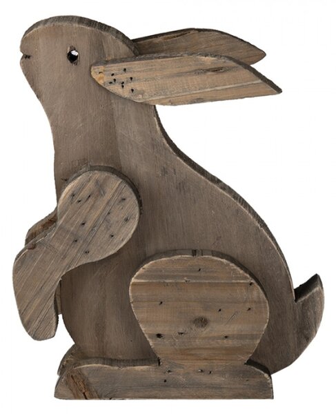 Hnědá dřevěná dekorativní soška sedícího králíka – 20x12x26 cm