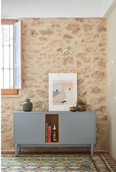 Modro-šedá nízká komoda 140x76 cm Corvo – Teulat