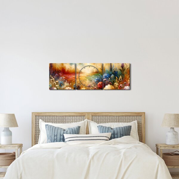 Obraz - Pestrobarevná louka (s hodinami) (90x30 cm)