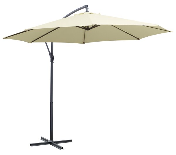 Slunečník Outsunny Ø300x250 cm s bočním polím a křížovou základnou, nakloněný s kličkou a 8 kovovými tyčemi pro venkovní terasu a balkon béžová | Aoso